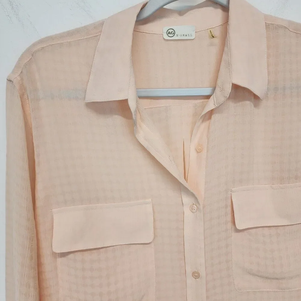 Adriano Goldschmied Womens Career Blouse Size XS Pink Sheer Collared Lightweight